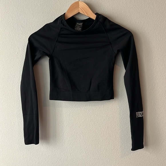 PINK Victoria's Secret Seamless Contour Long Sleeve Crop Top in Black Size XS - Picture 1 of 5